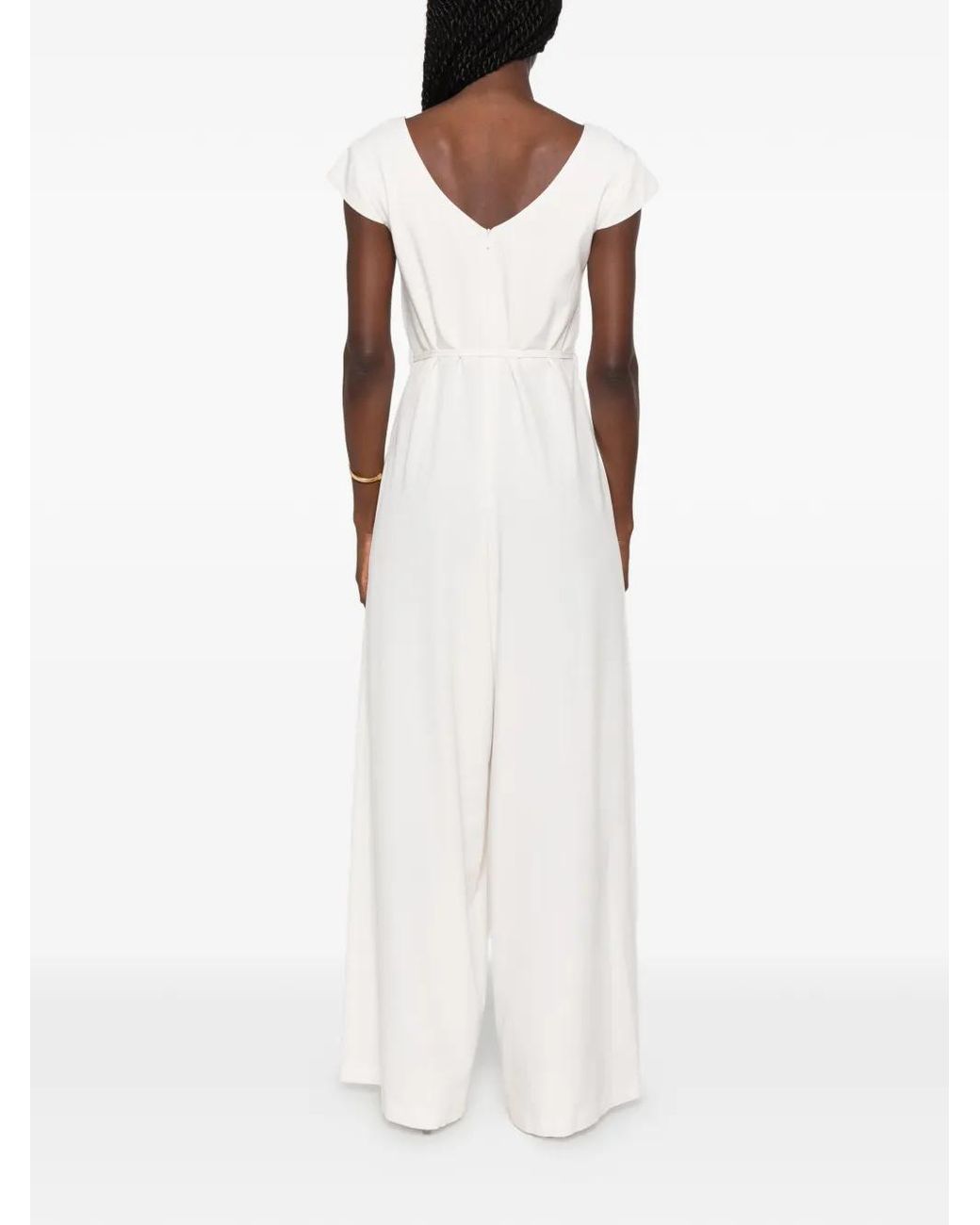 Herno White Belted V-Neck Jumpsuit