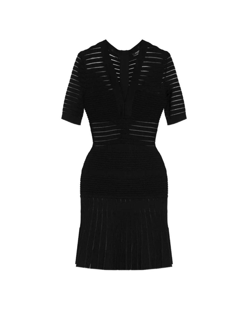 Balmain Black Sheer-Panel V-Neck Mini Dress