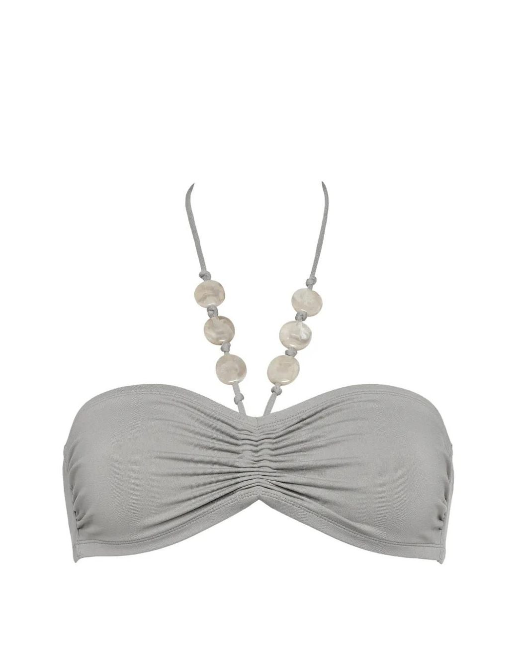 Eres Gray Bead-Embellished Ruched Bikini Top