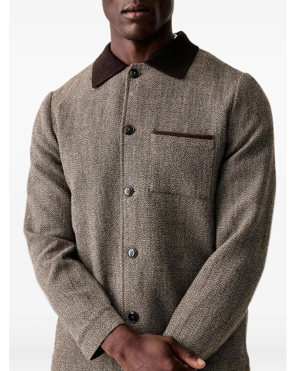 Mos Mosh Brown Herringbone-Pattern Jacket for men