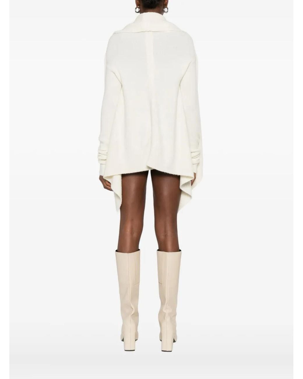 Rick Owens White Knit Hooded Medium Wrap Cardigan