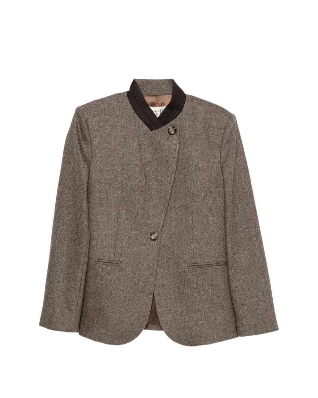 Twp Brown Herringbone-Pattern Asymmetric-Fastening Jacket
