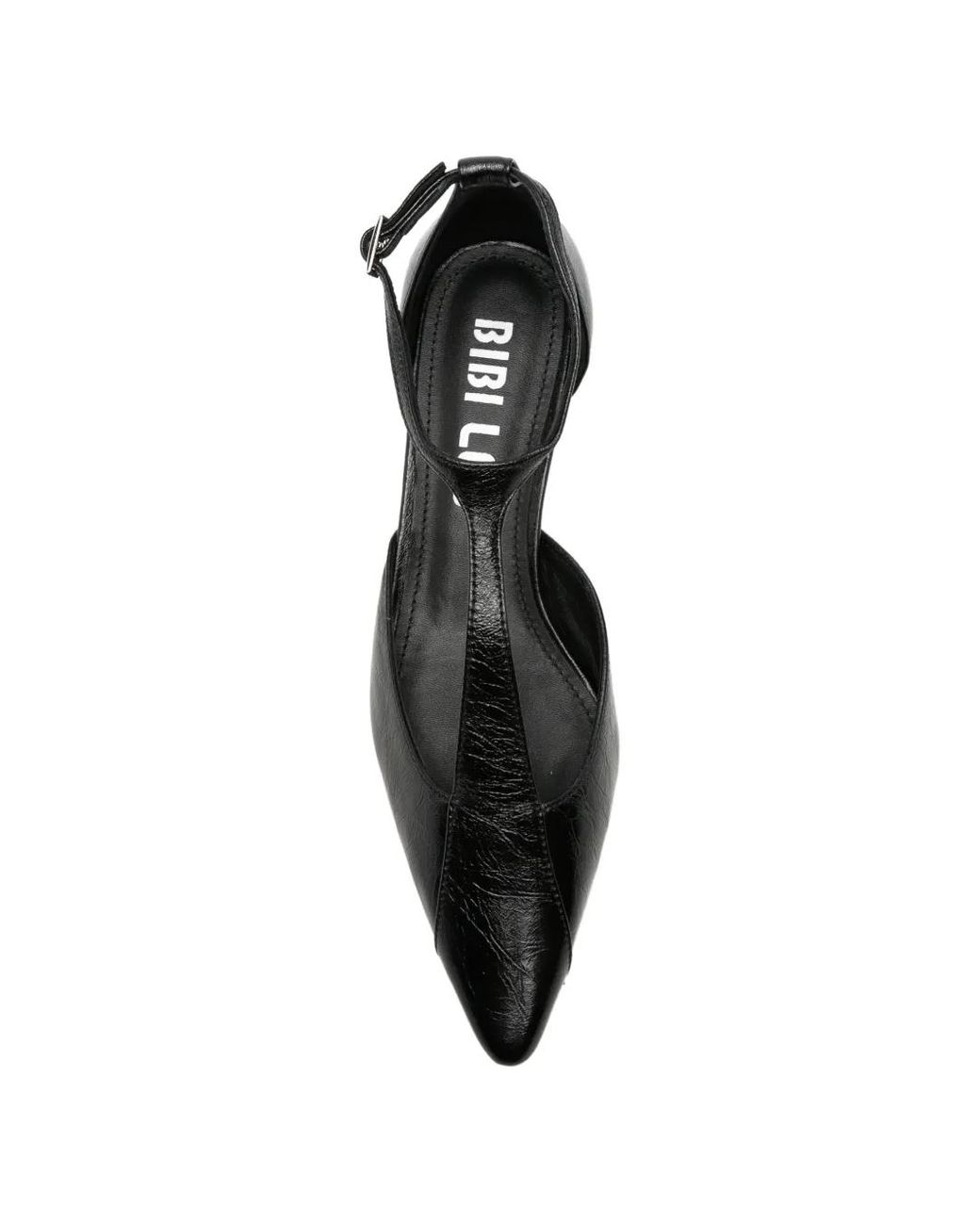 Bibi Lou Black T-Bar Pointed-Toe Pumps