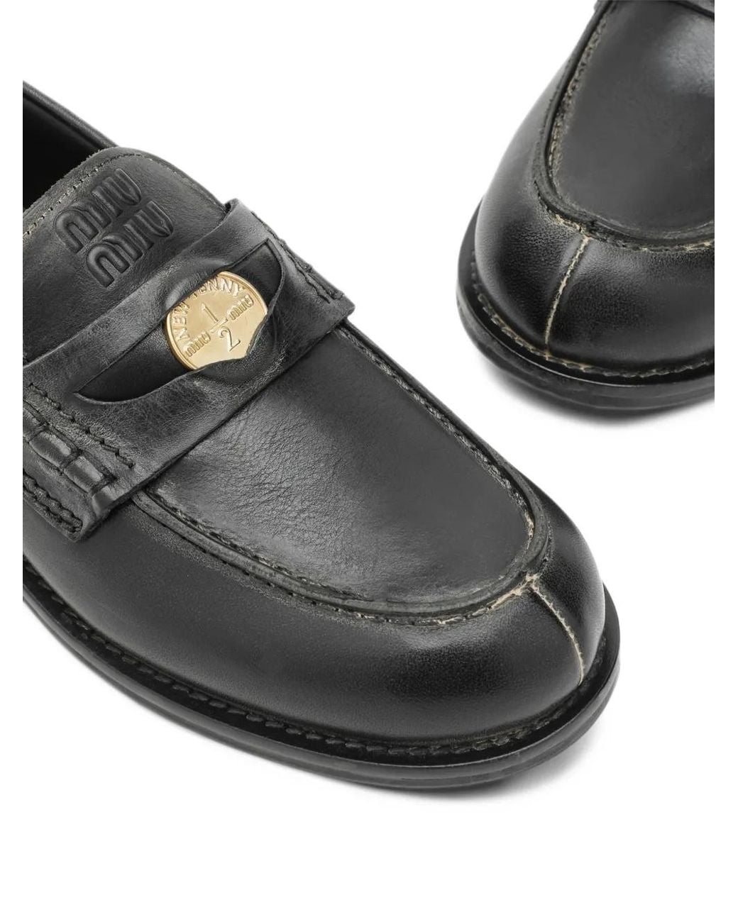 Miu Miu Gray Coin-Embellished Leather Loafers