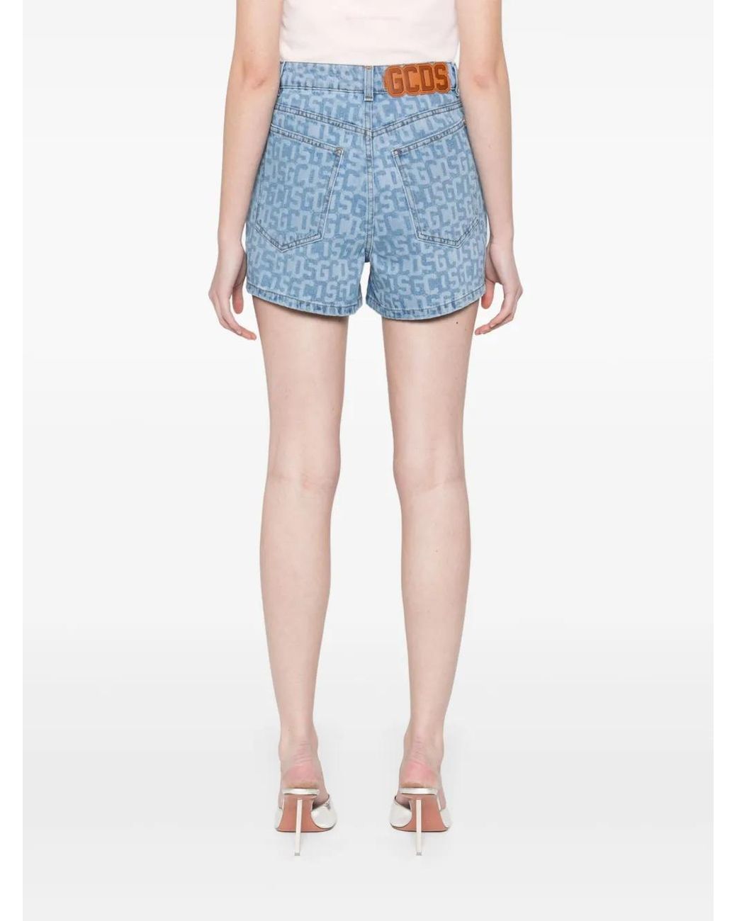 Gcds Blue Monogram Denim Shorts