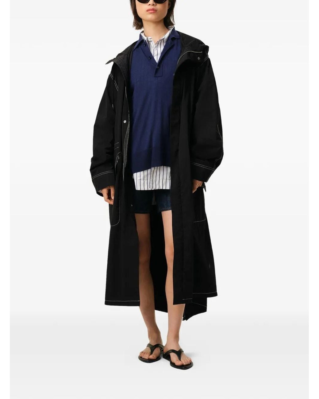AMI Black Crinkled Long Parka
