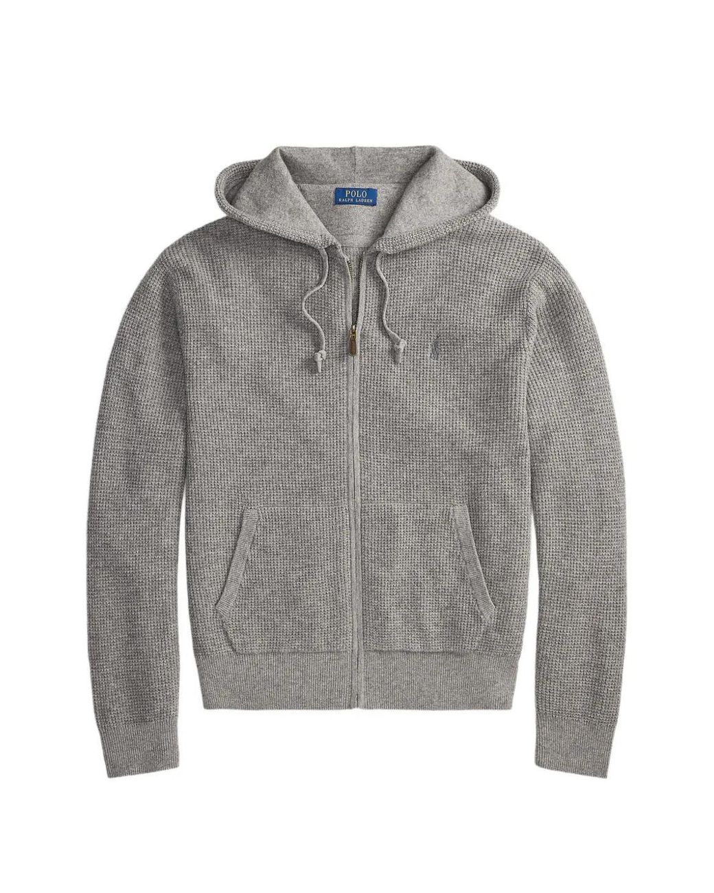 Polo Ralph Lauren Gray Hoodie En Maille Gaufrée À Fermeture Zippée for men