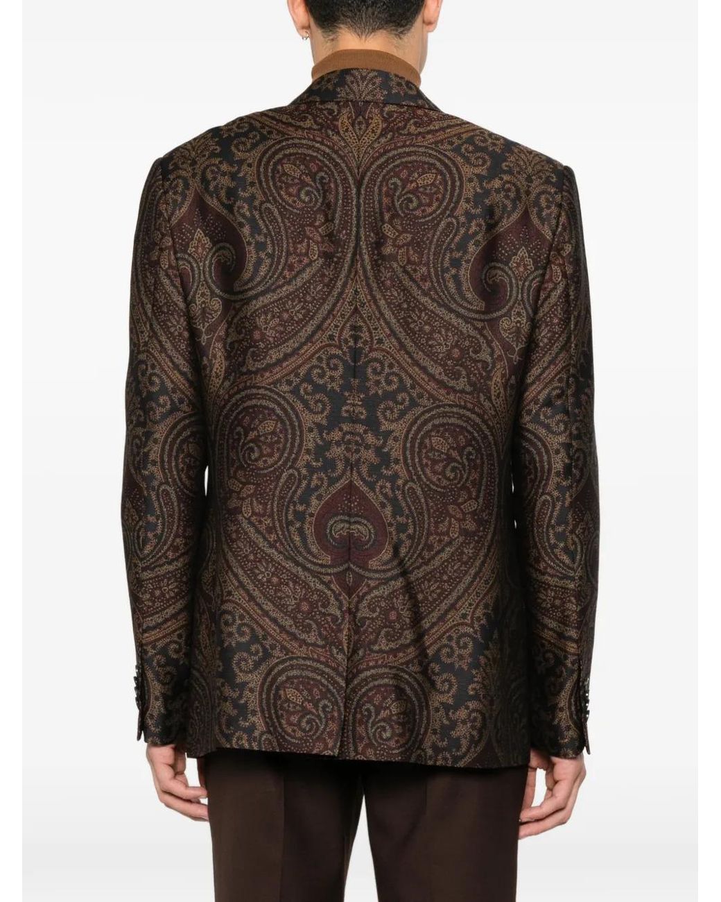 Etro Brown Single-Breasted Wool-Blend Jacquard Jacket With Paisley Motif for men
