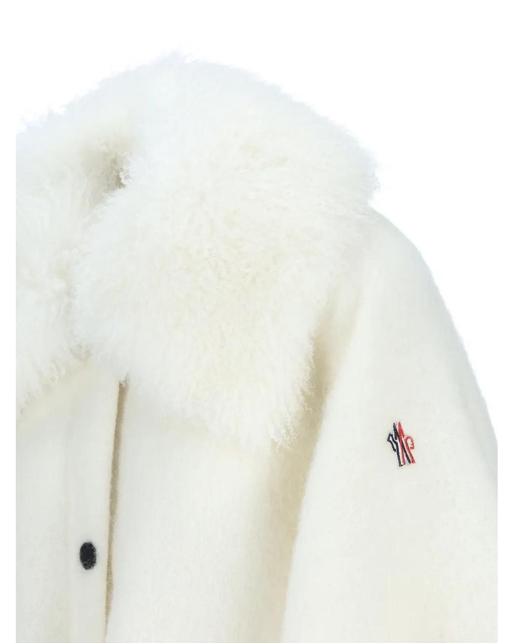 Moncler White Shearling-Collar Fringed Cape