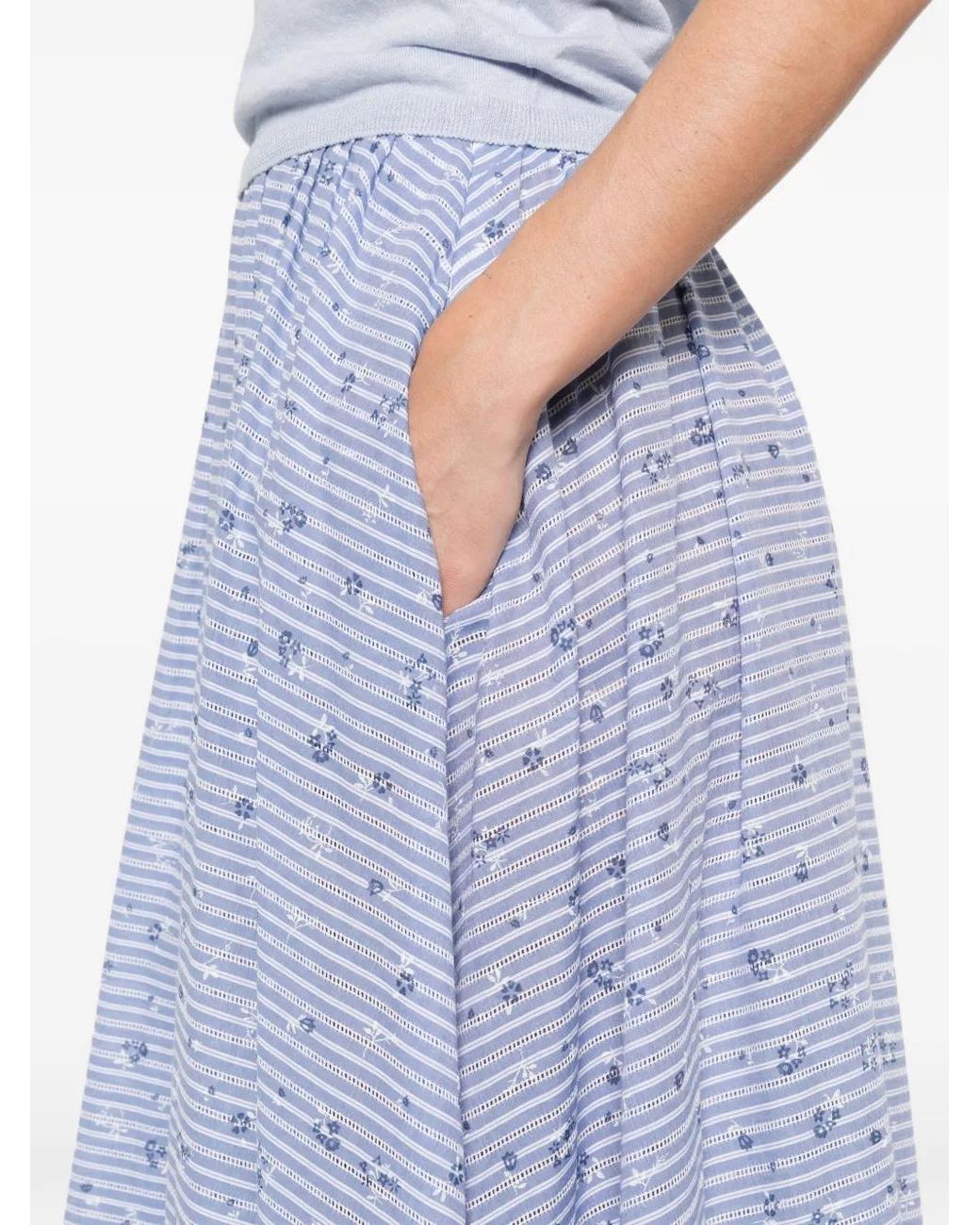 Manuel Ritz Blue Striped Floral Midi Skirt