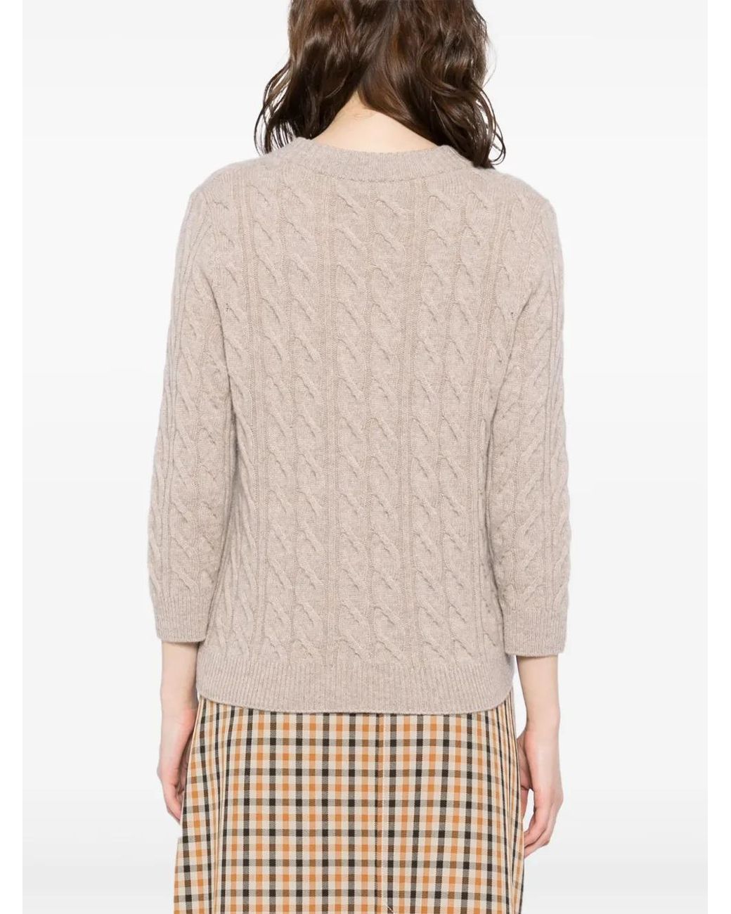 N.Peal Cashmere Natural Emilia Cable Round Neck Sweatshirt