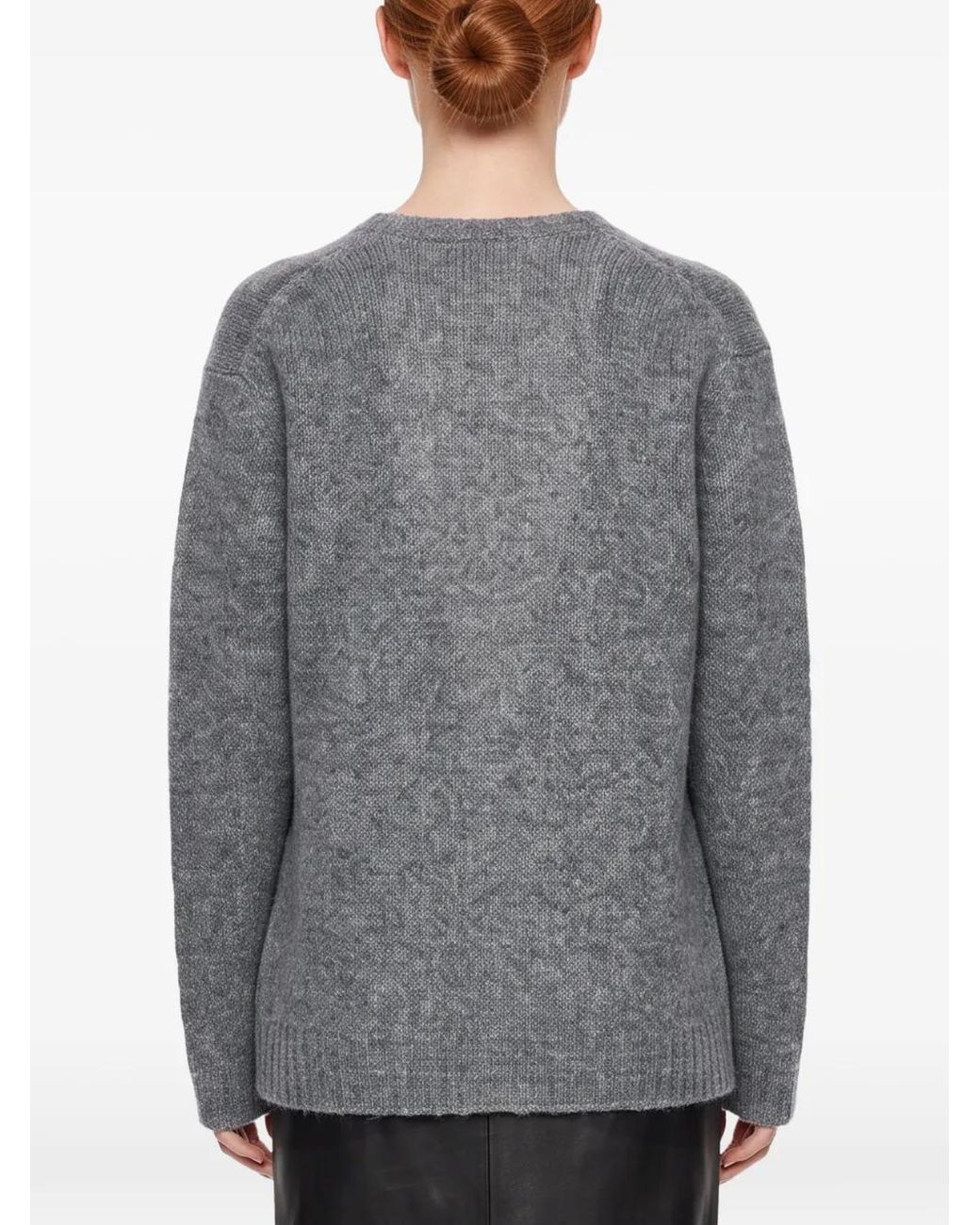 R2W Gray Otis Plunging V-Neck Knitted Sweater