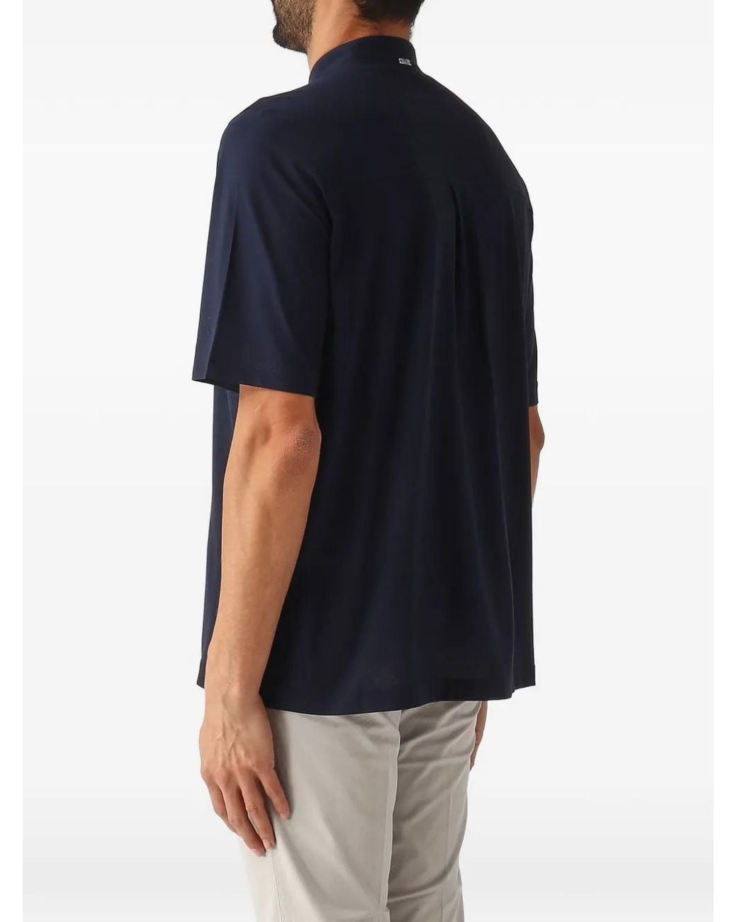 Herno Blue Band-Collar Button-Up T-Shirt for men