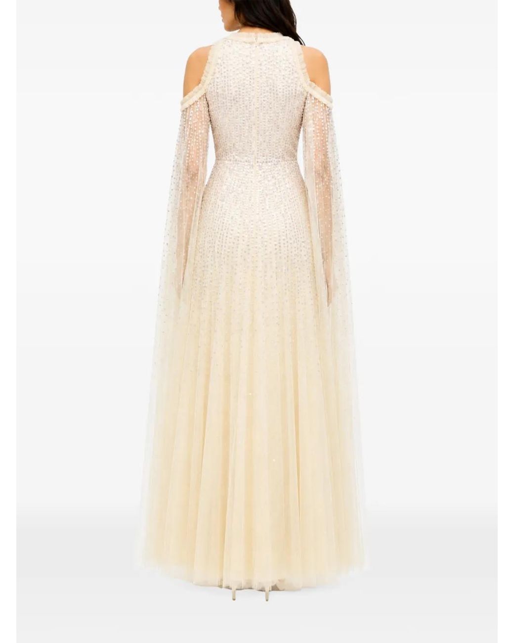 Needle & Thread White Moonlight Sequin-Embellished Cape-Sleeve Maxi Dress