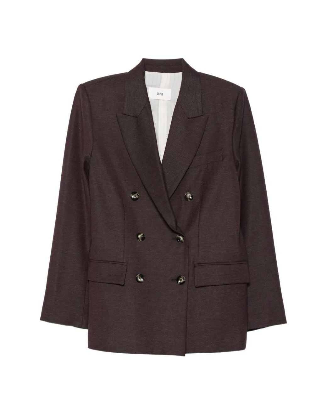 SOLOTRE Brown Double-Breasted Peak-Lapel Jacket