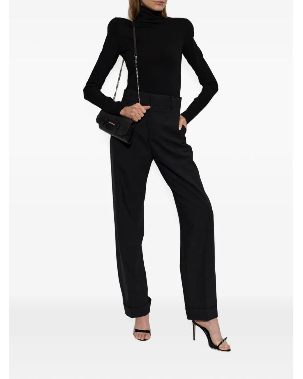 DSquared² Black Shoulder-Pad Turtleneck Top