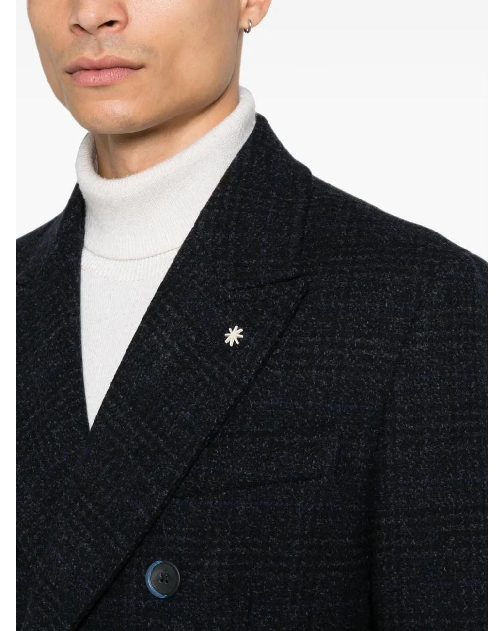 Manuel Ritz Blue Manteau Croisé À Carreaux for men