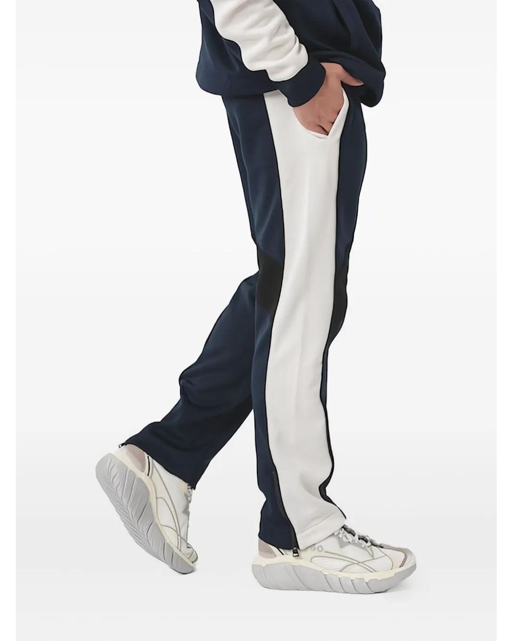 HUGO Blue Panelled Logo-Patch Track Pants for men