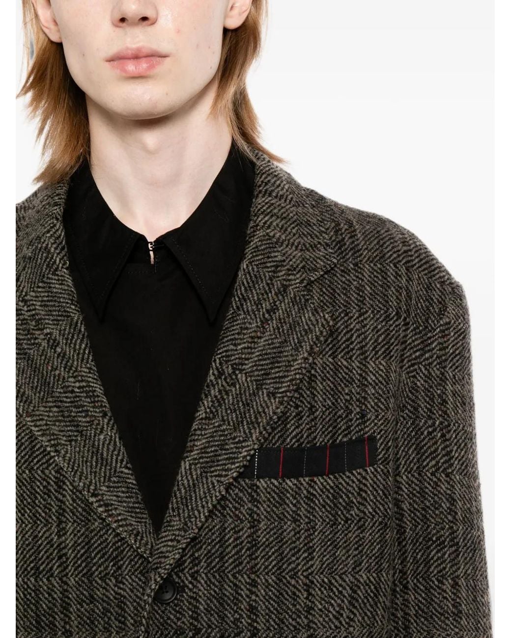 Yohji Yamamoto Gray Blazer En Cachemire À Chevrons for men