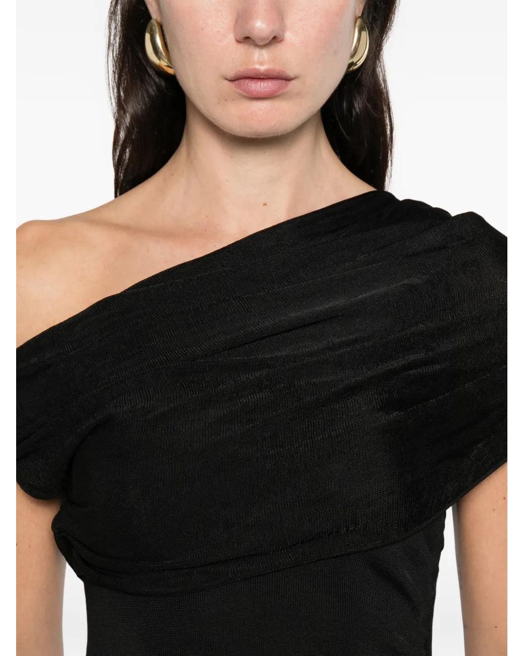 Self-Portrait Black Cotton Draped Knit Midi Dress