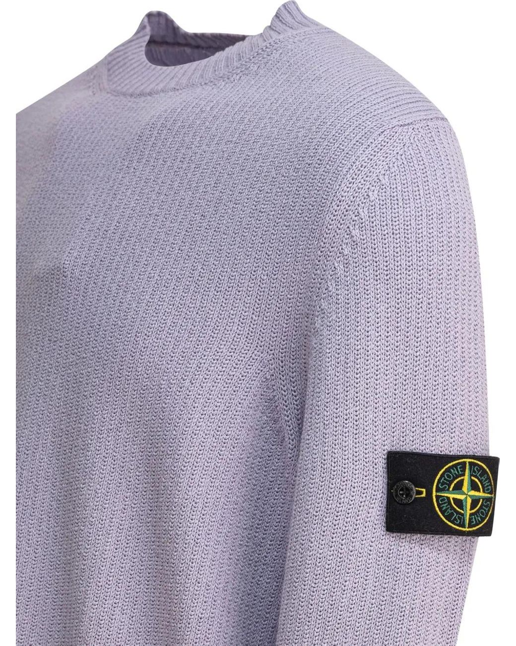 Stone Island Purple Ribbed Crew-Neck Sweater for men