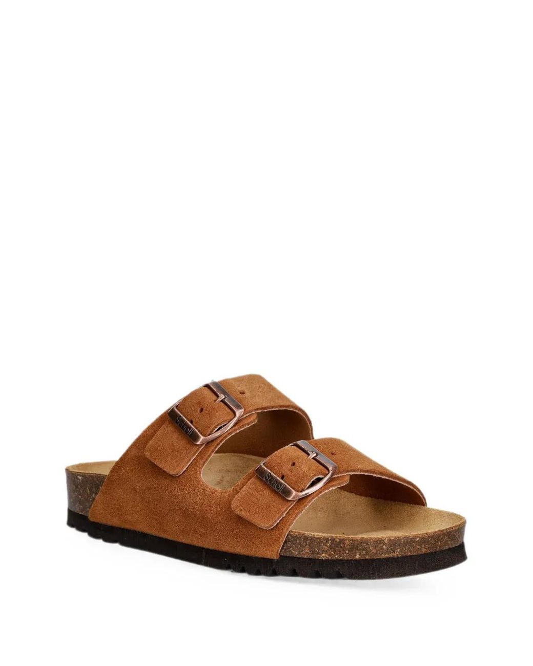 Scholl Brown Double Buckle-Strap Slides