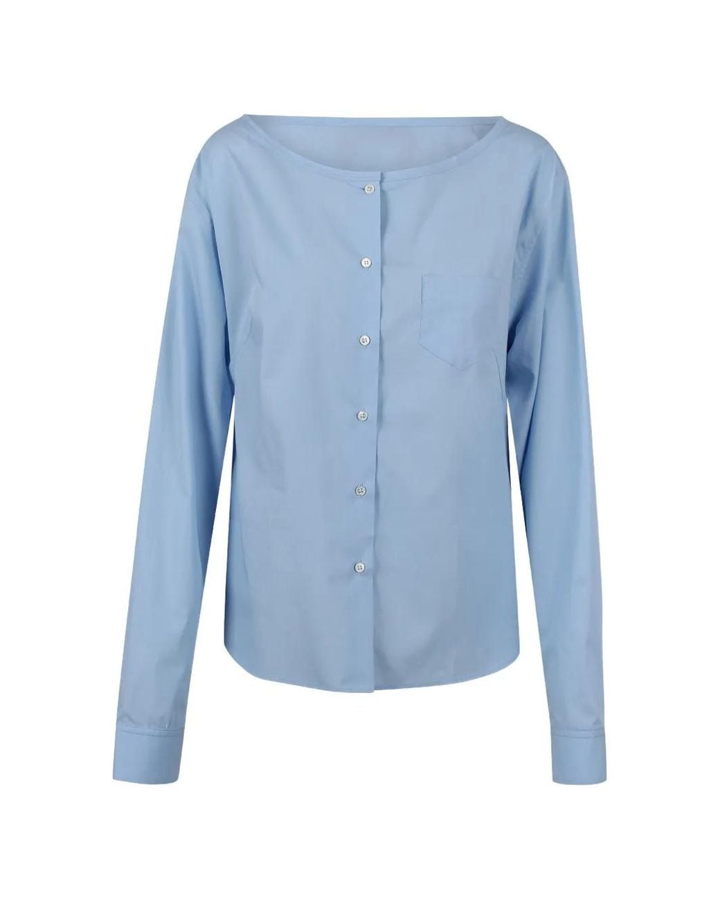 N°21 Blue Boat-Neck Button-Up Blouse