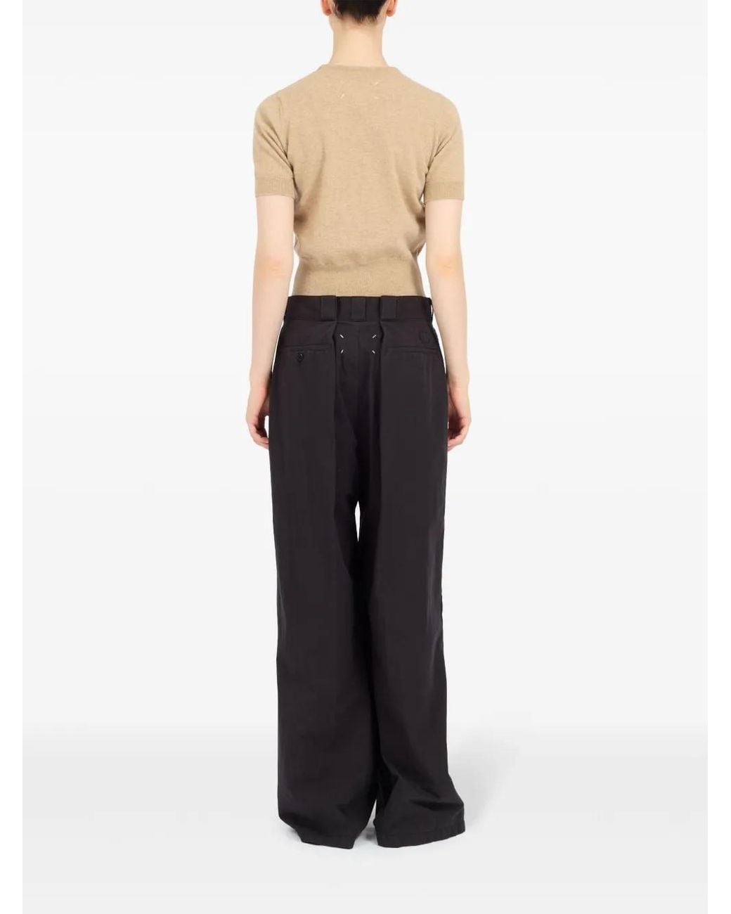 Maison Margiela Black Four-Stitch Logo Palazzo Trousers