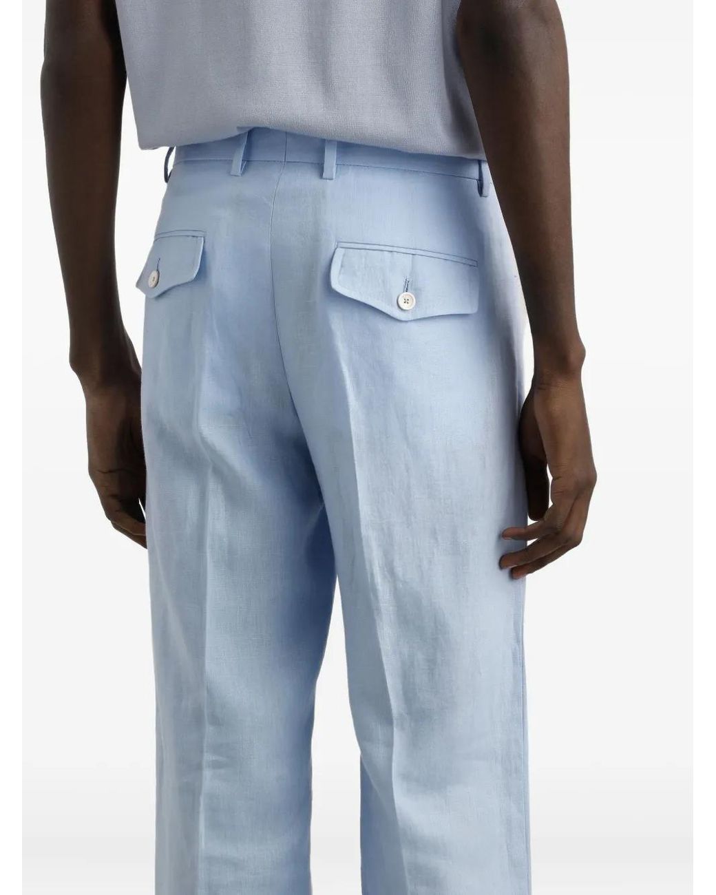 Dolce & Gabbana Blue Linen Trousers for men