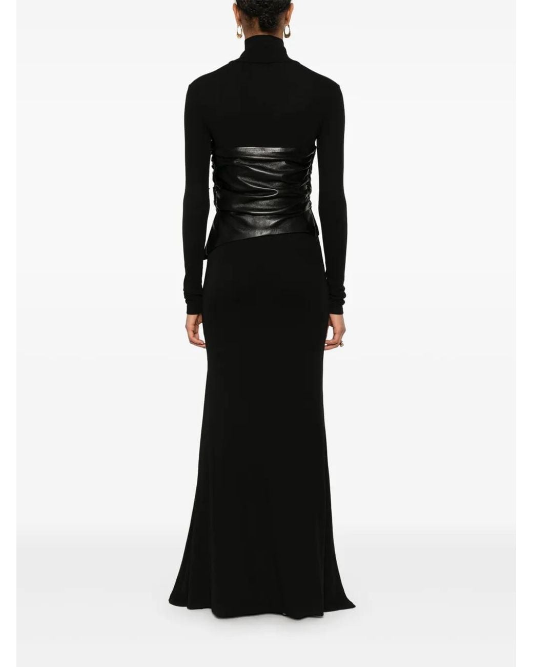 Nanushka Black Draped-Panel Roll-Neck Maxi Dress