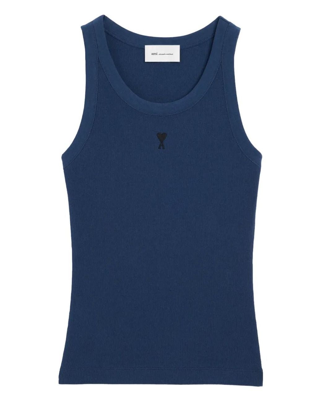 Ami Paris Embroidered Ribbed Tank Top in Blue | Lyst