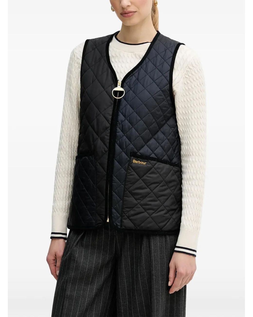 Barbour Black Quilted V-Neck Gilet
