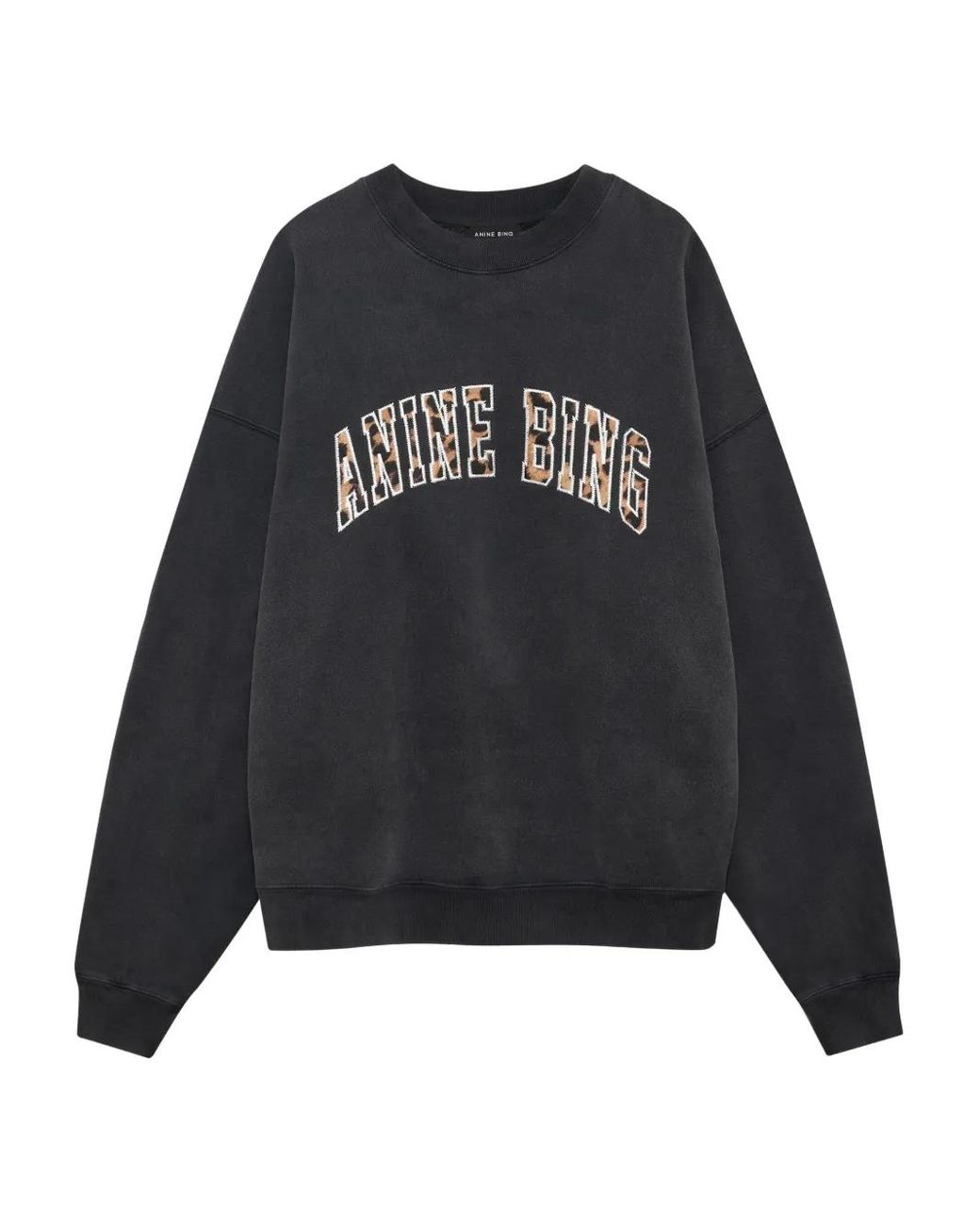 Anine Bing Black Miles Sweatshirt Leopard Washed