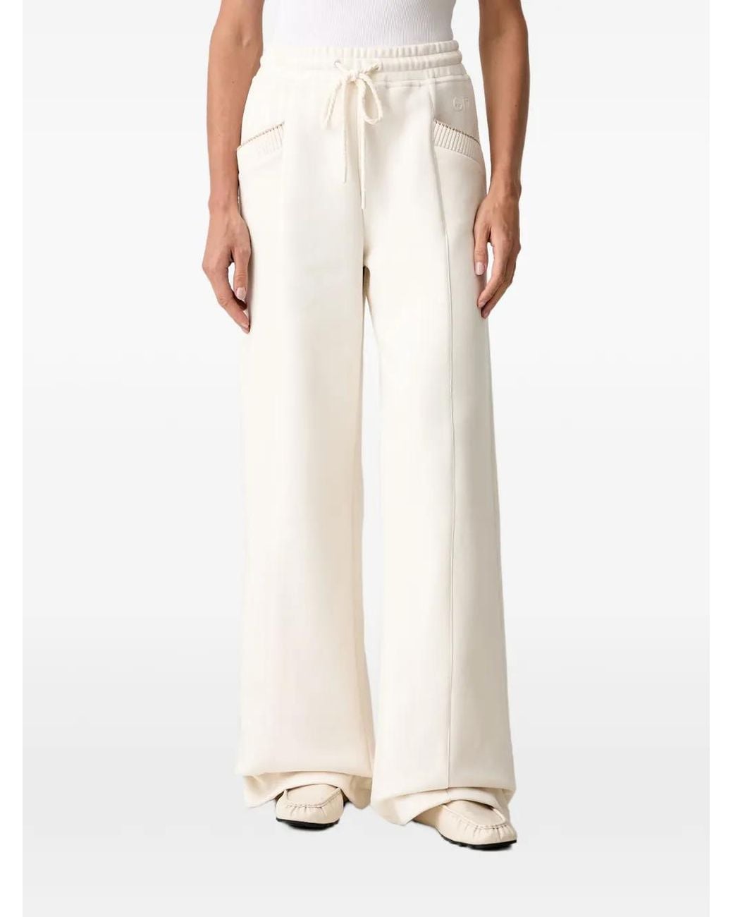 Guess White Drawstring Wide-Leg Track Pants