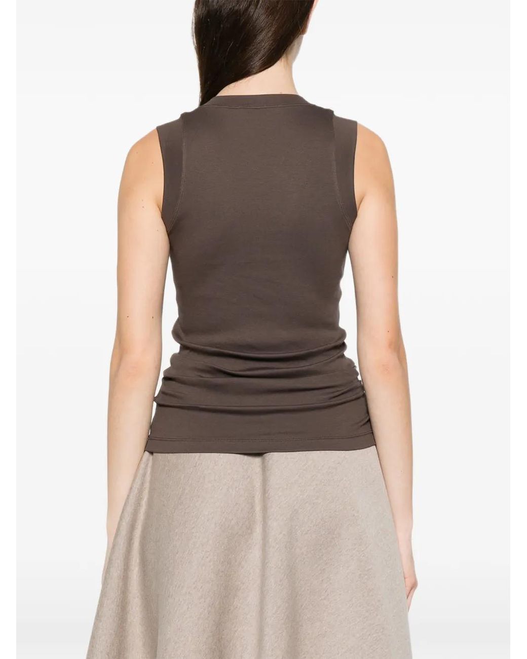 Brunello Cucinelli Brown Stretch Cotton Jersey Tank Top With Precious Faux-layering Clothing