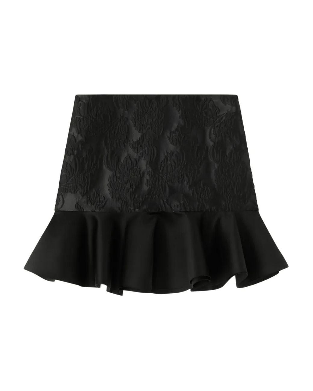 Ganni Black Satin Cloque Mini Skirt