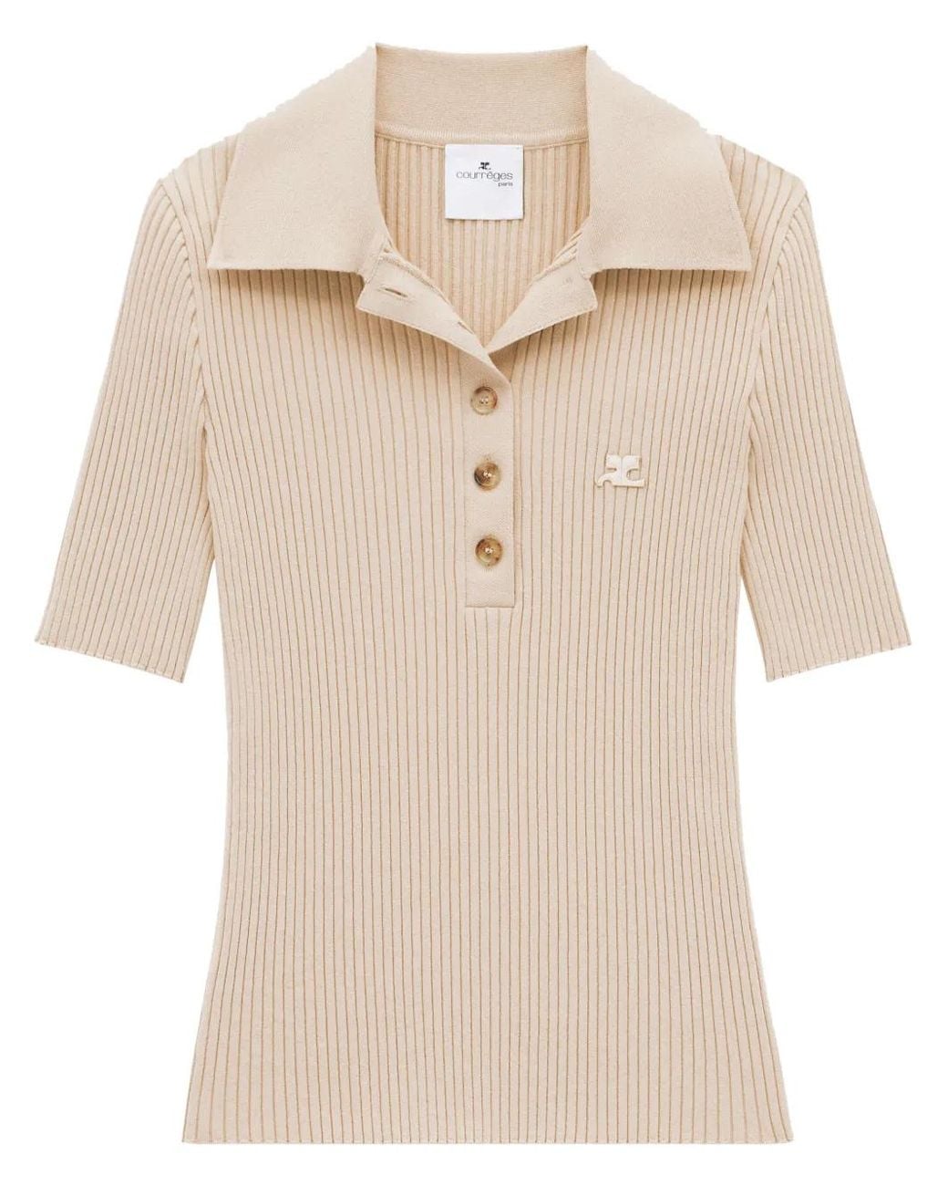 Courreges Natural Iconic Ribbed-Knit Polo Shirt
