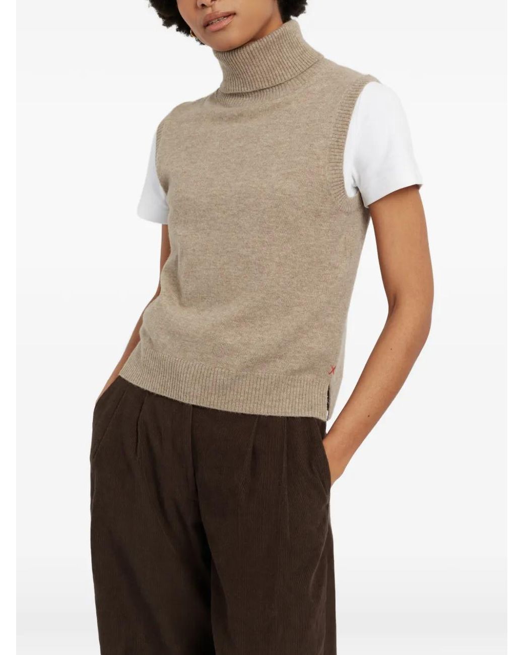 Chinti & Parker Natural High-Neck Sleeveless Sweater