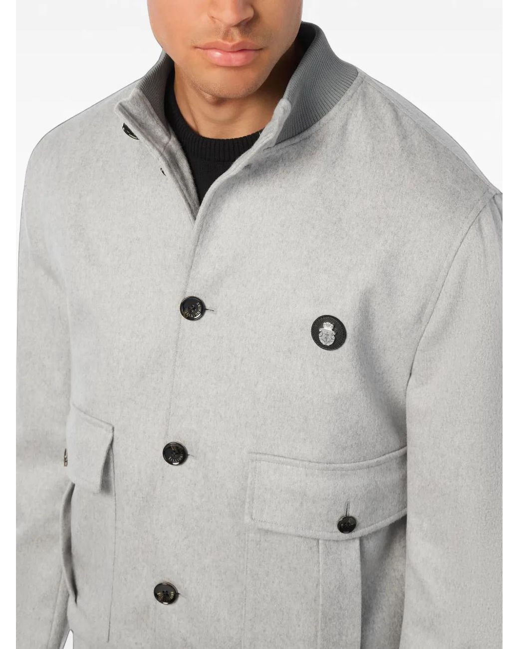 Billionaire Gray Flap-Pocket Buttoned Bomber Jacket for men