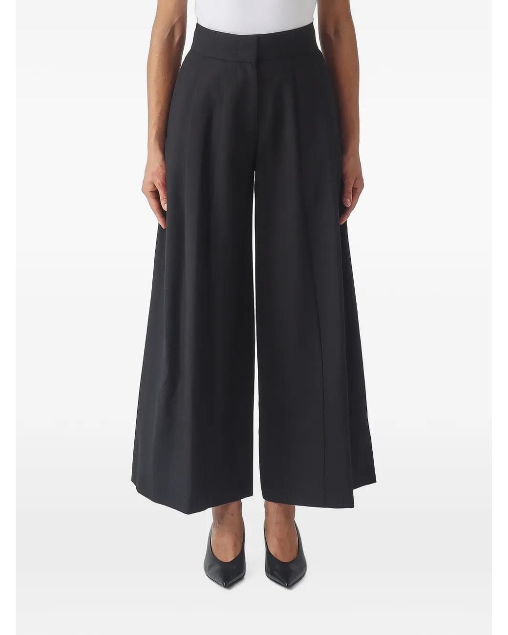 MEIMEIJ Black Pantalon Palazzo À Design Plissé