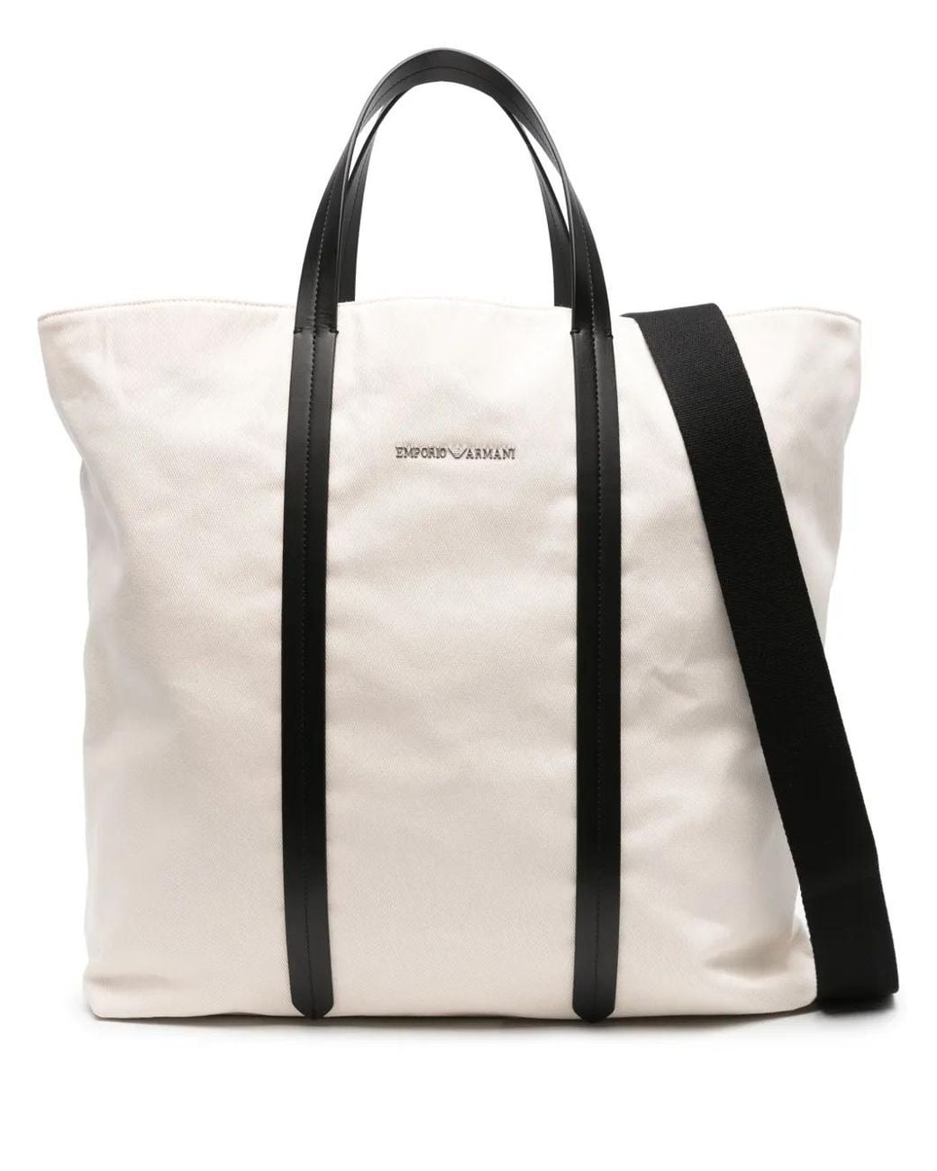 Emporio Armani Natural Logo-Plaque Cotton Tote Bag for men