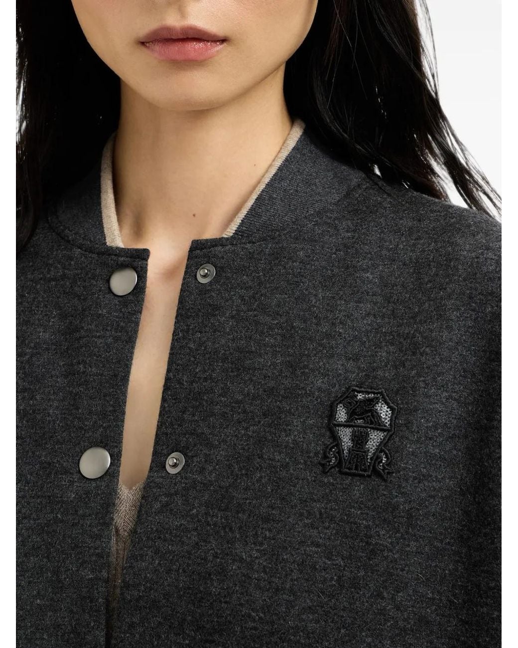 Brunello Cucinelli Black Veste Bomber À Patch Logo