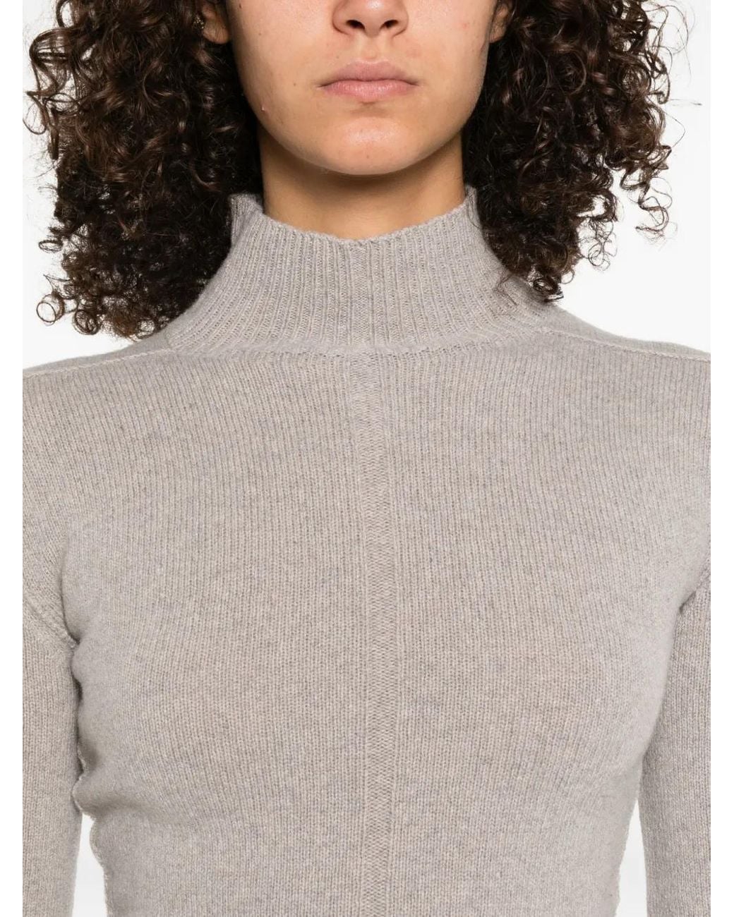 Rick Owens White Headon High-Neck Cropped Sweater