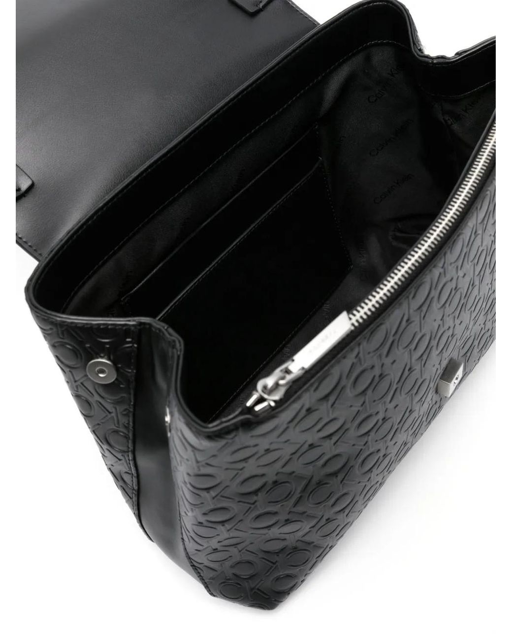 Calvin Klein Black Monogram-Pattern Logo-Plaque Bag