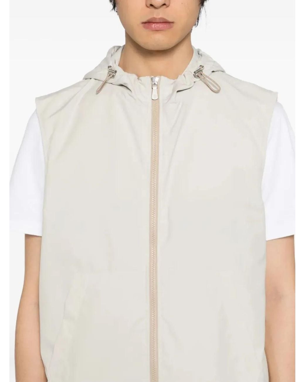 Eleventy White Hooded Zip-Front Gilet for men