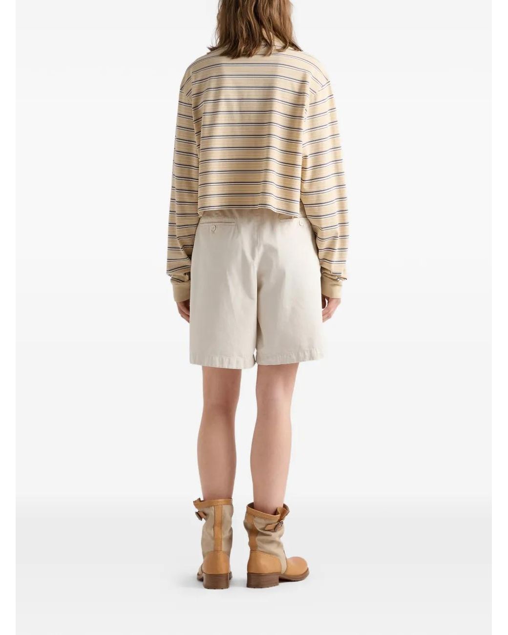 Prada Natural Vieux Bermudas En Gabardine