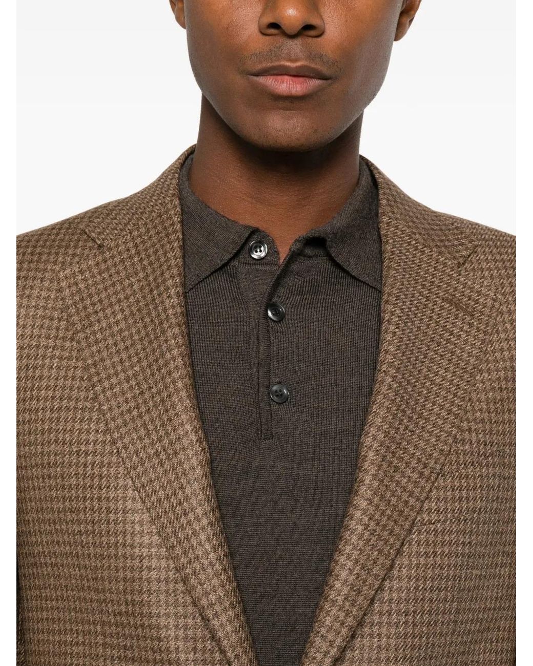 Canali Brown Houndstooth-Pattern Blazer for men