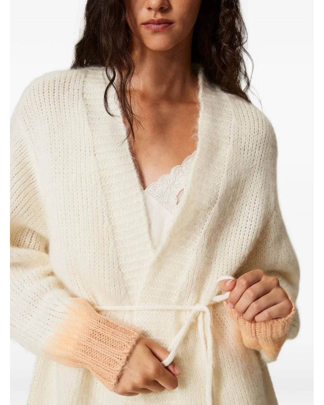 Twinset White Myfo Two-Tone Wool Blend Cardigan