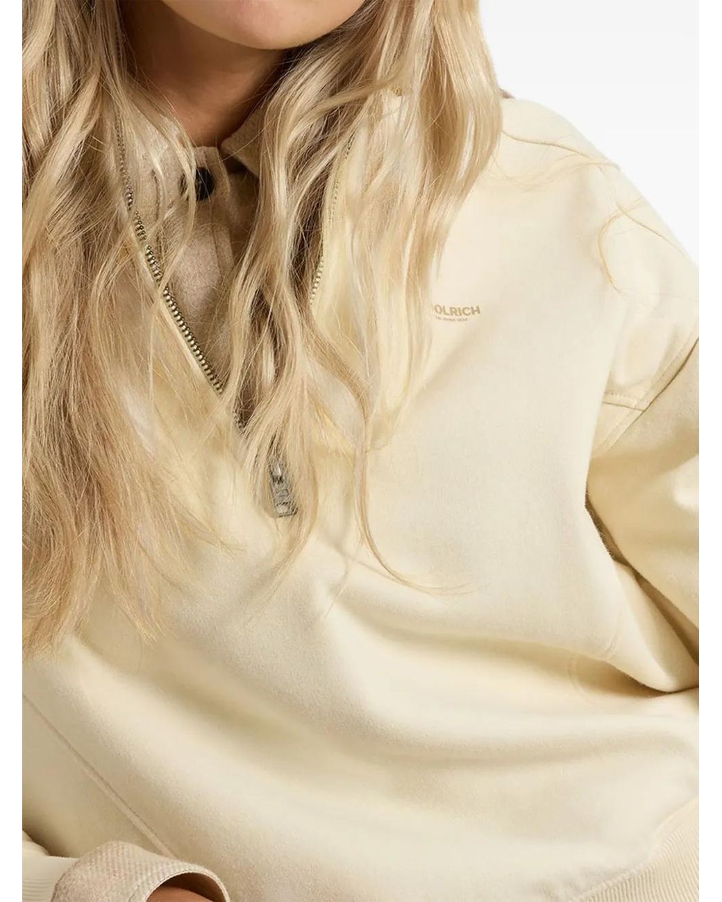 Woolrich Natural Mock-Neck Zip-Up Sweatshirt
