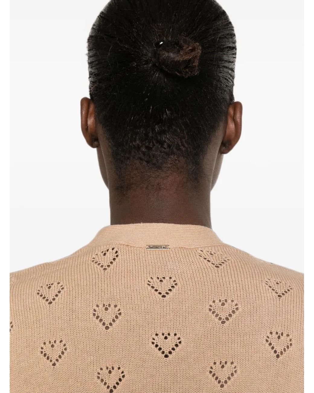 Twinset Natural Pointelle-Knit Heart-Motif Cardigan